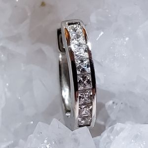 New CZ, Rodium on 925 Sterling Silver Huggie Earrings, 13 mm, Channel Set.